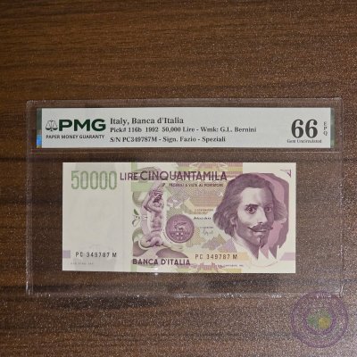 Italy 50,000 Lira (1992) P116b PMG 66 EPQ
